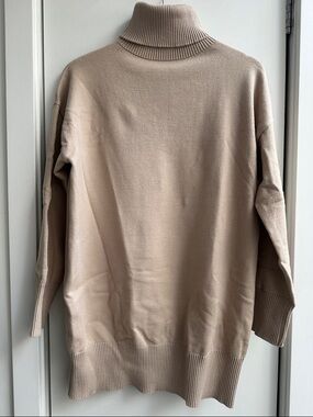 Commense Neutral Beige Ribbed Turtleneck Sweater